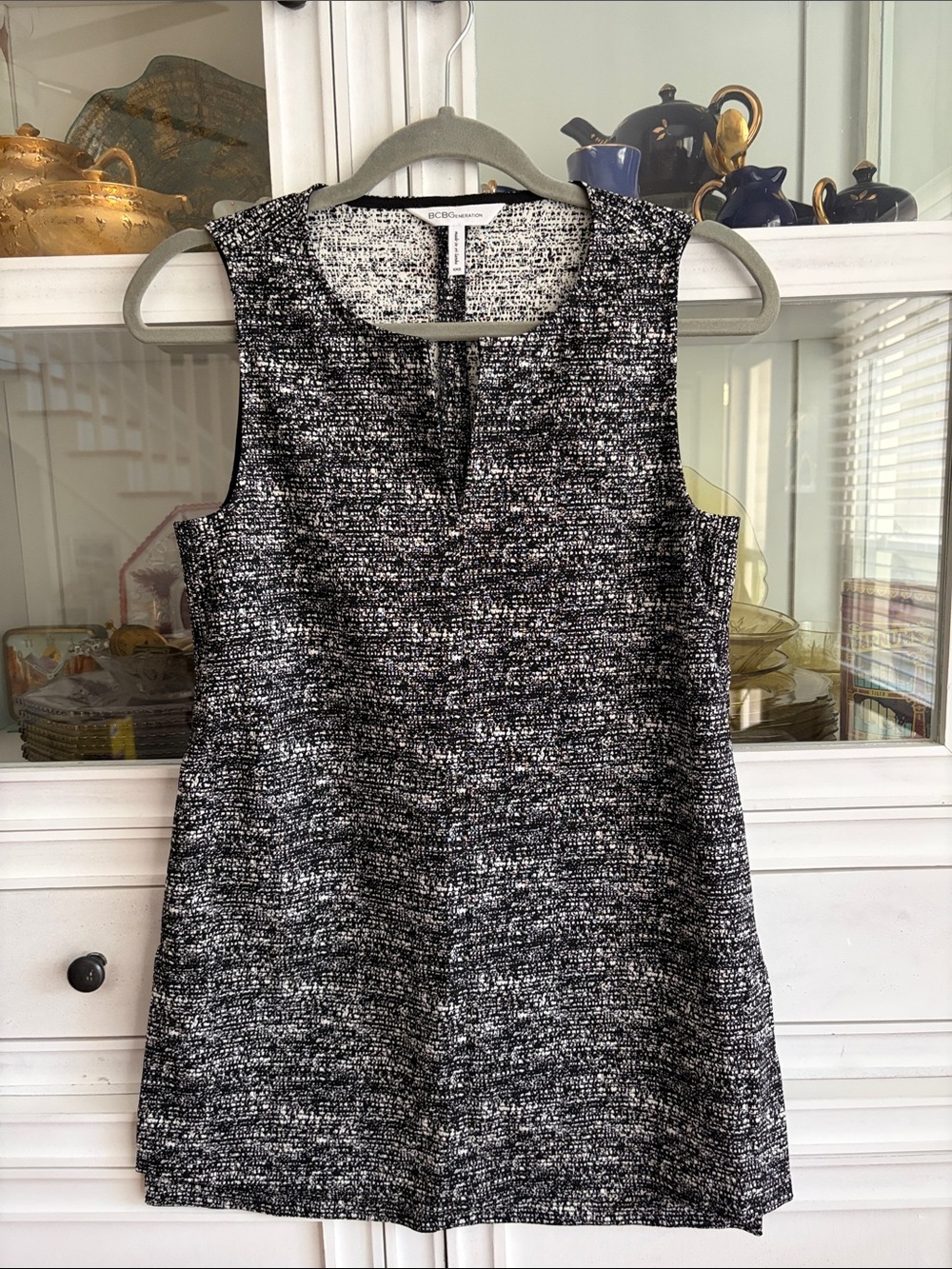 BCBGeneration Black & White Tweed Sleeveless Sheath Dress
